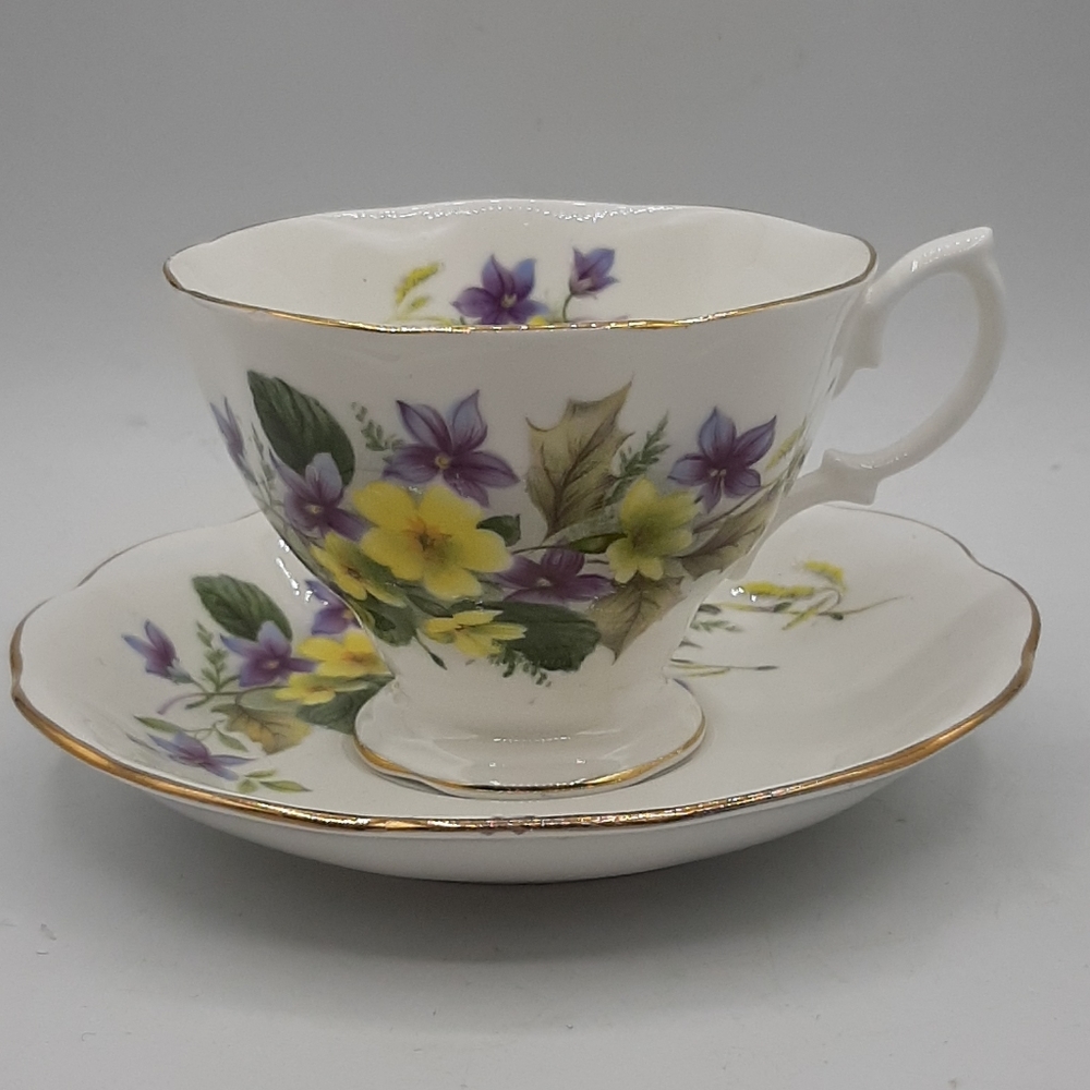 Royal Albert Purple Violet and Yellow Primrose Bone China Tea Cup and Saucer